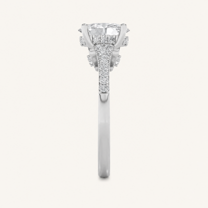 1.5CT Oval Cut Lab Grown Diamond Accented Engagement Ring