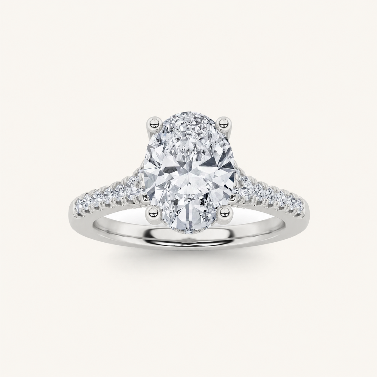 1.5CT Oval Cut Lab Grown Diamond Accented Engagement Ring