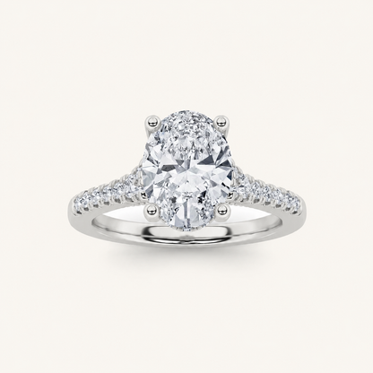 1.5CT Oval Cut Lab Grown Diamond Accented Engagement Ring