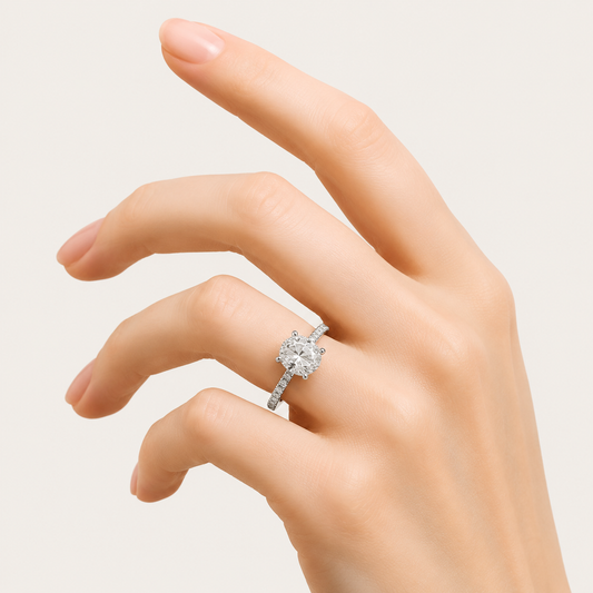 1.5CT Oval Cut Lab Grown Diamond Accented Engagement Ring
