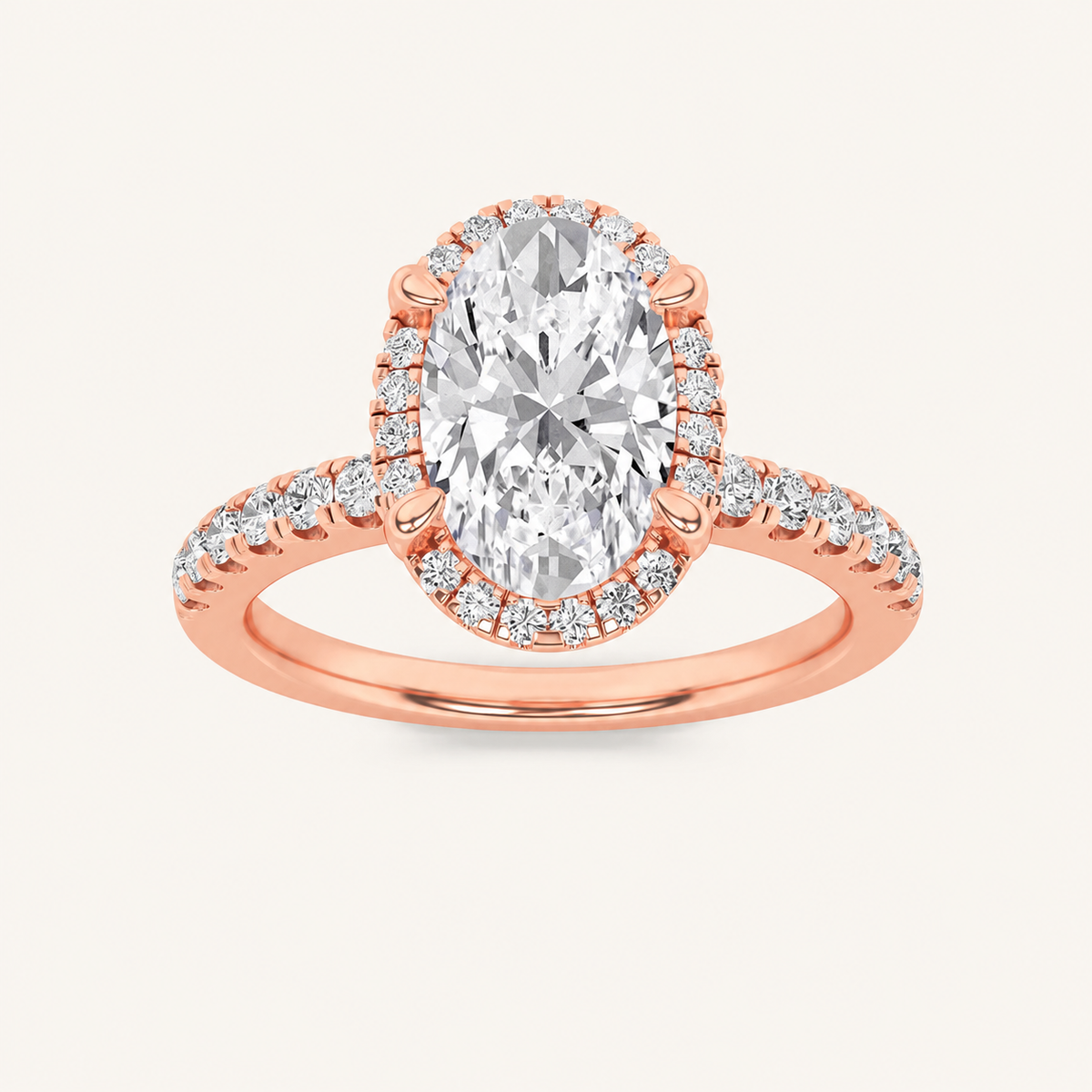 2CT Oval Cut Lab Grown Diamond Halo Accented Engagement Ring