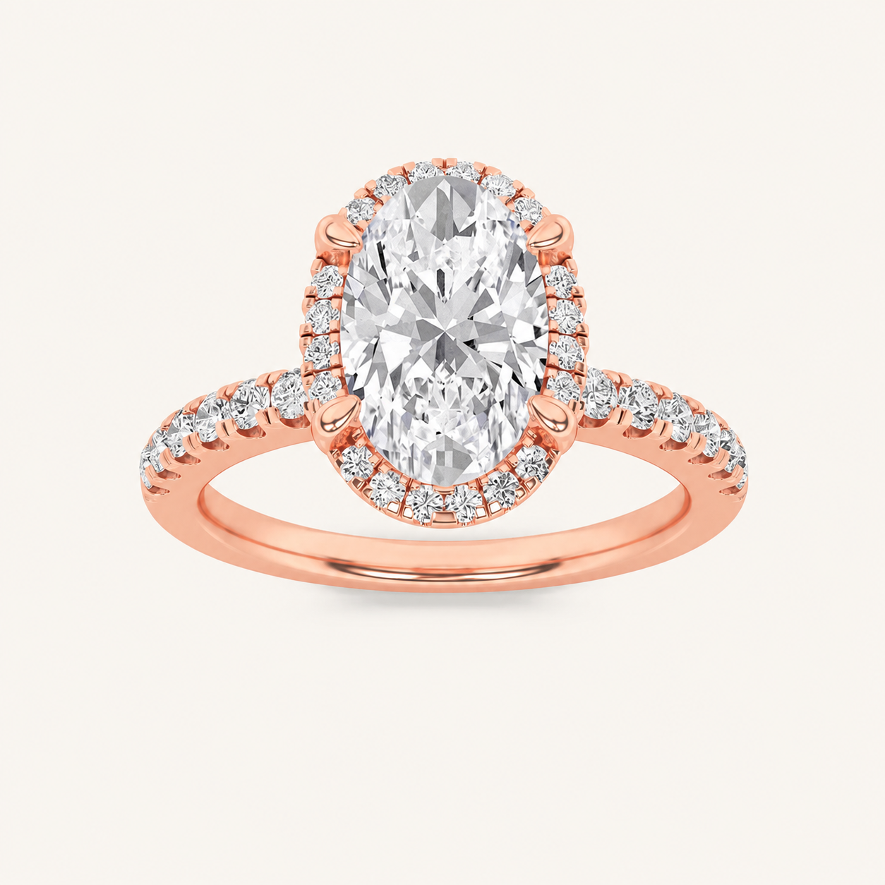 2CT Oval Cut Lab Grown Diamond Halo Accented Engagement Ring
