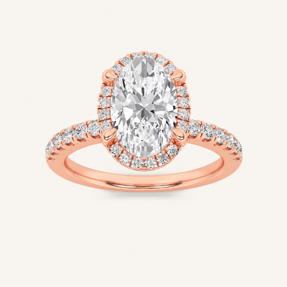 2CT Oval Cut Lab Grown Diamond Halo Accented Engagement Ring