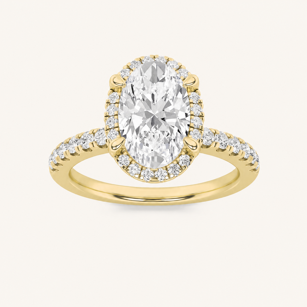2CT Oval Cut Lab Grown Diamond Halo Accented Engagement Ring