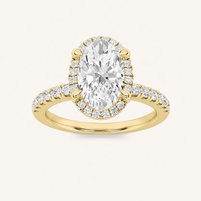 2CT Oval Cut Lab Grown Diamond Halo Accented Engagement Ring