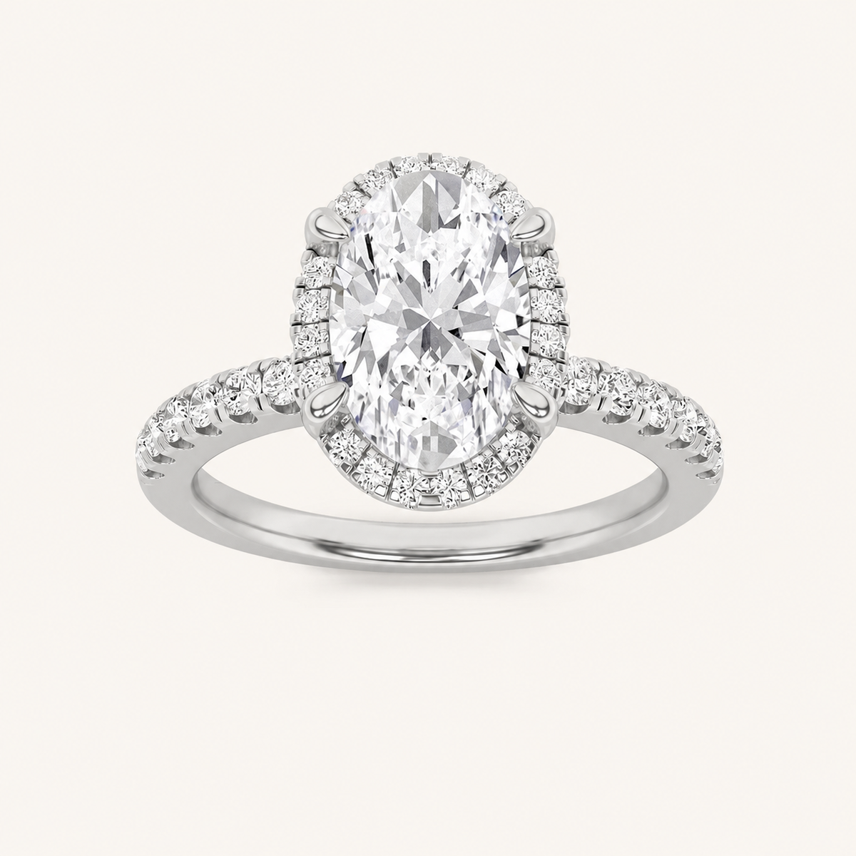 2CT Oval Cut Lab Grown Diamond Halo Accented Engagement Ring