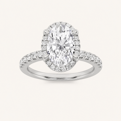 2CT Oval Cut Lab Grown Diamond Halo Accented Engagement Ring