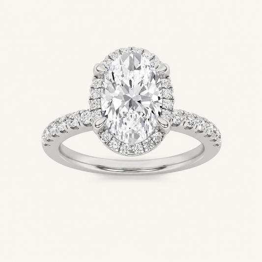 2CT Oval Cut Lab Grown Diamond Halo Accented Engagement Ring