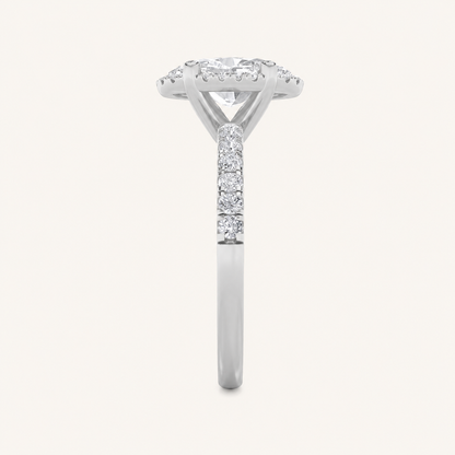 2CT Oval Cut Lab Grown Diamond Halo Accented Engagement Ring