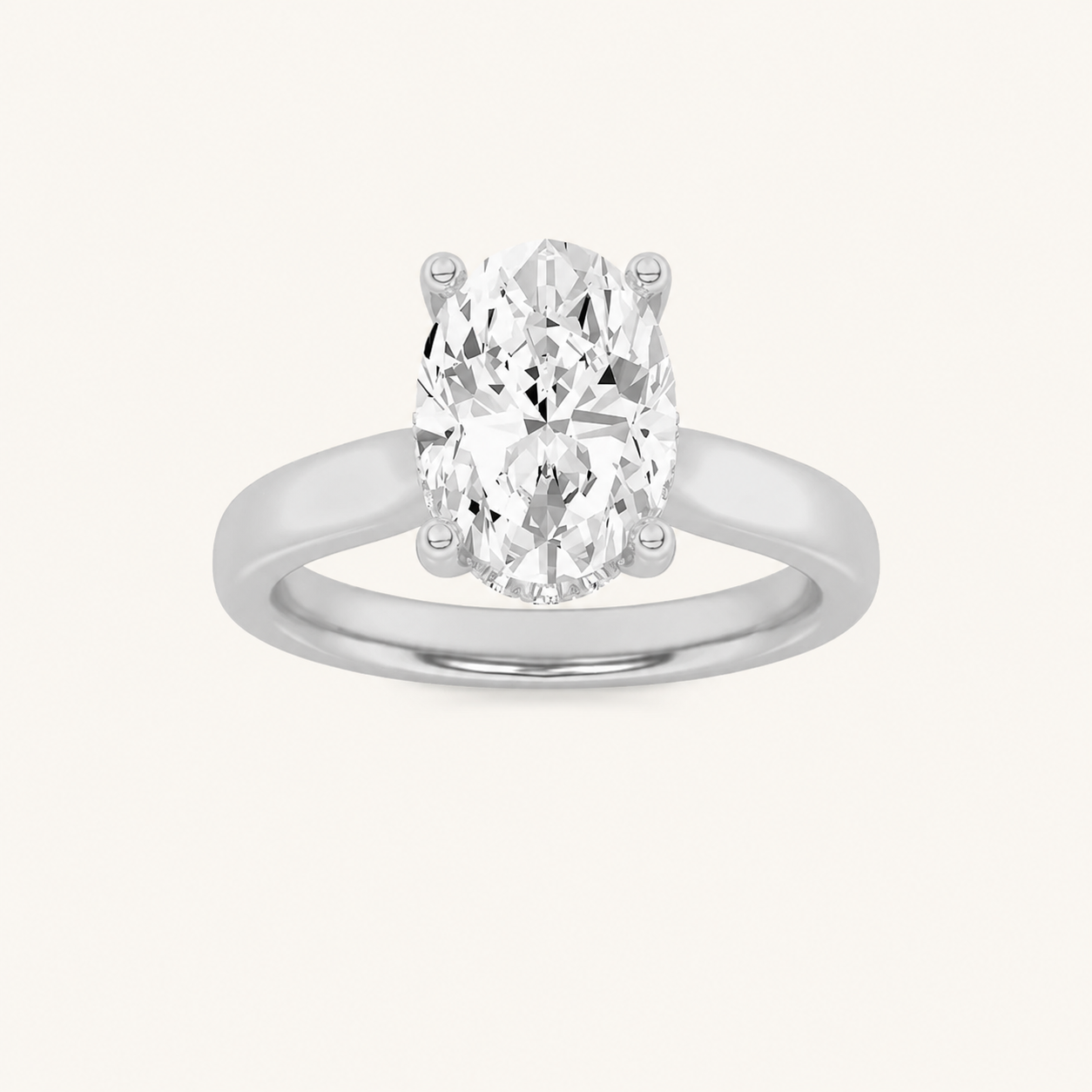 2.00CT Oval Cut Lab Grown Diamond Cathedral Shank Solitaire Ring