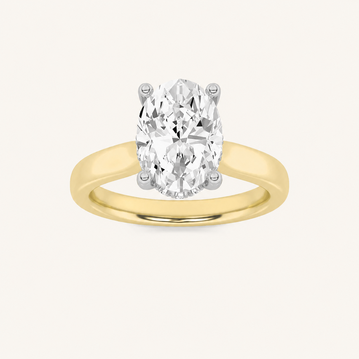 2.00CT Oval Cut Lab Grown Diamond Cathedral Shank Solitaire Ring