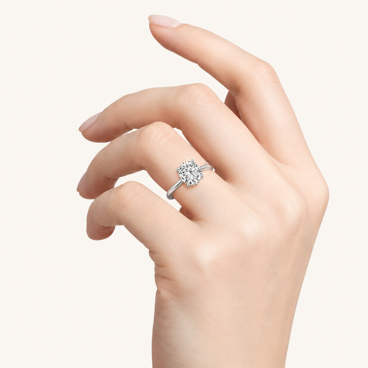 3.00 CT Round Cut Lab Grown Diamond Cathedral Shank Solitaire Ring