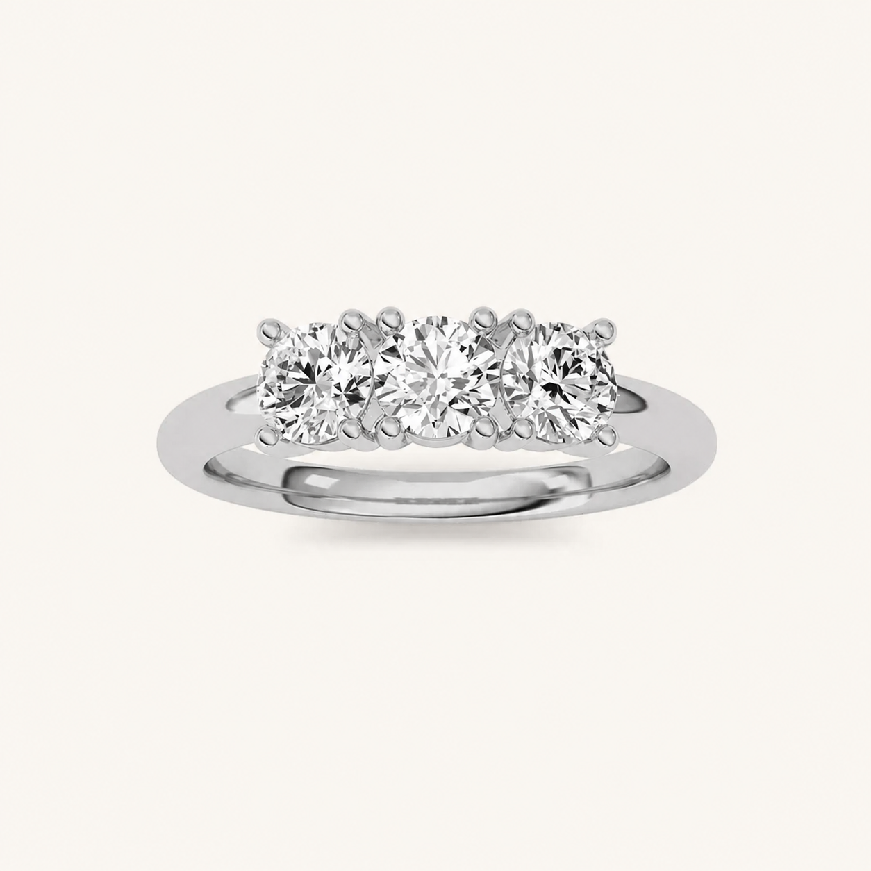0.75 CT Round Cut Lab Grown Diamond Three Stone Ring