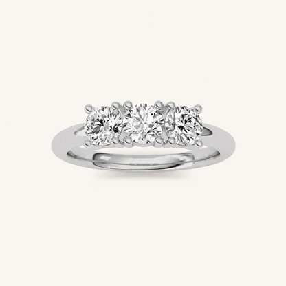 0.75 CT Round Cut Lab Grown Diamond Three Stone Ring