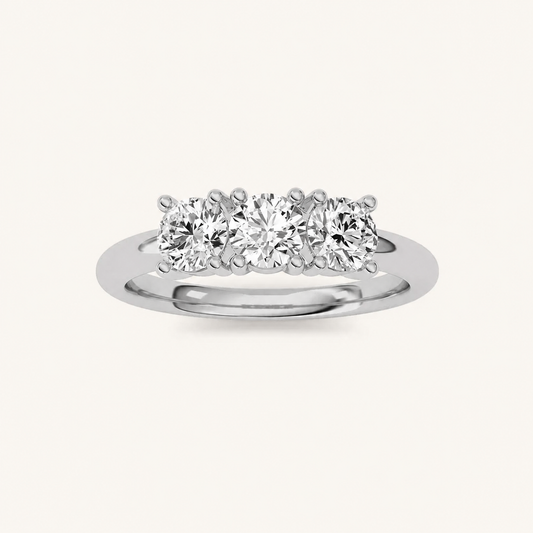 0.75 CT Round Cut Lab Grown Diamond Three Stone Ring
