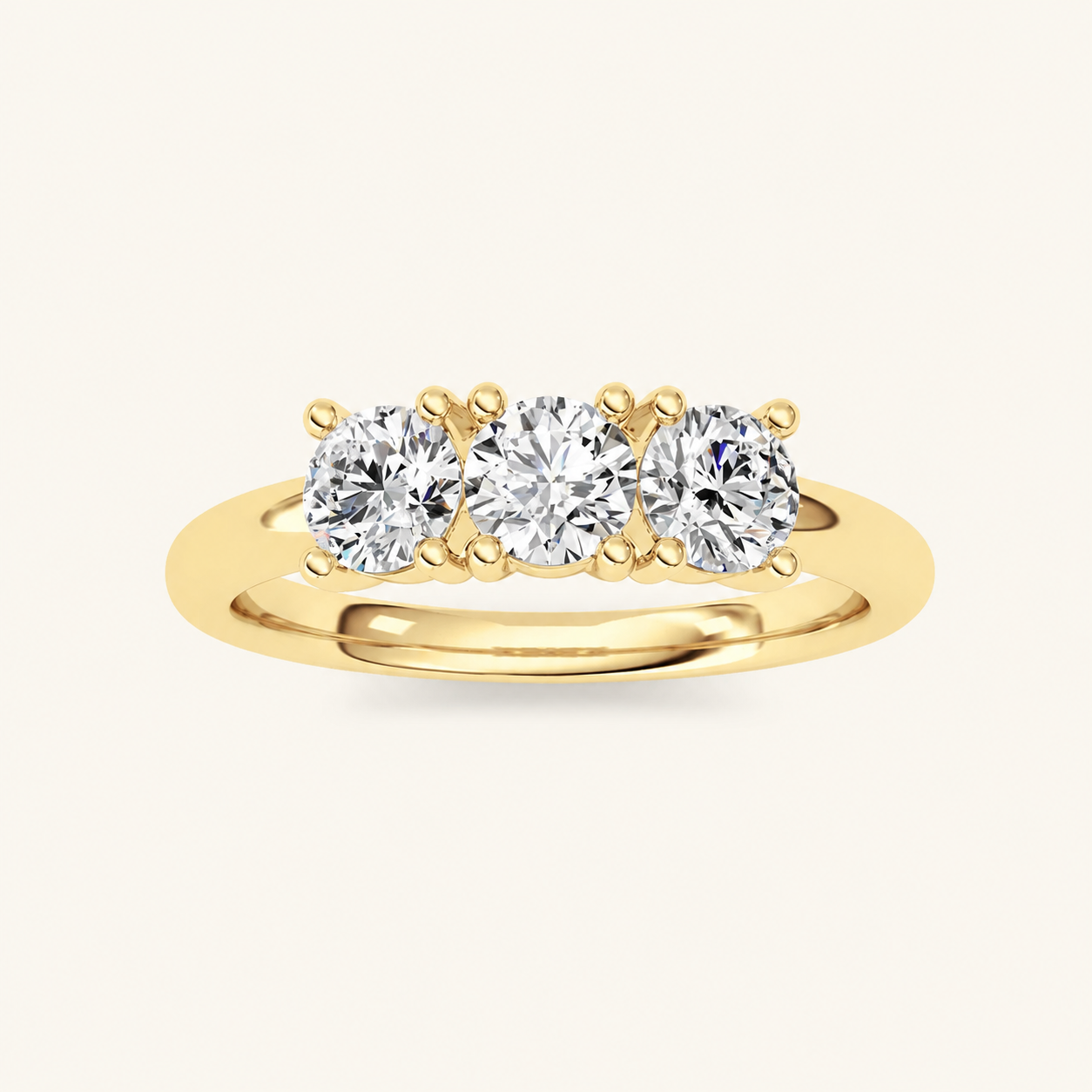 0.75 CT Round Cut Lab Grown Diamond Three Stone Ring