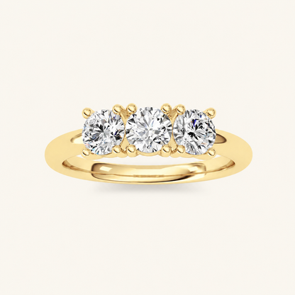 0.75 CT Round Cut Lab Grown Diamond Three Stone Ring