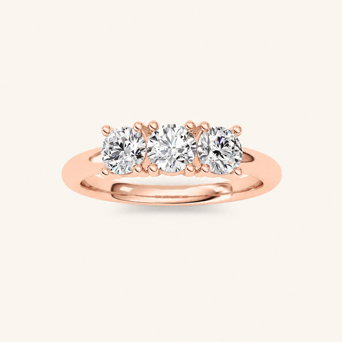 0.75 CT Round Cut Lab Grown Diamond Three Stone Ring