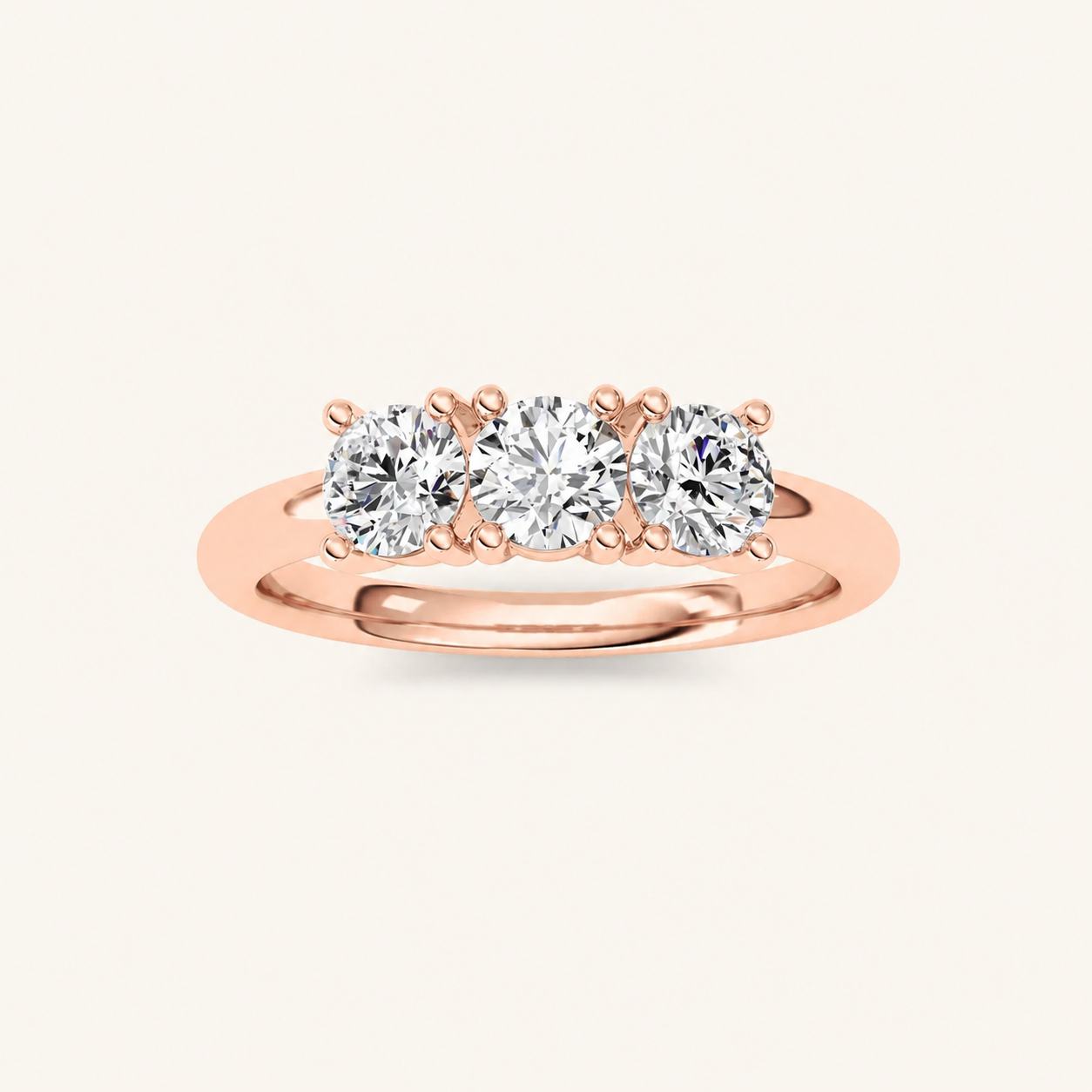 0.75 CT Round Cut Lab Grown Diamond Three Stone Ring