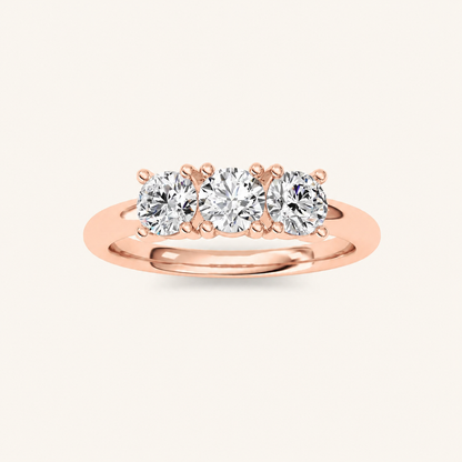 0.75 CT Round Cut Lab Grown Diamond Three Stone Ring