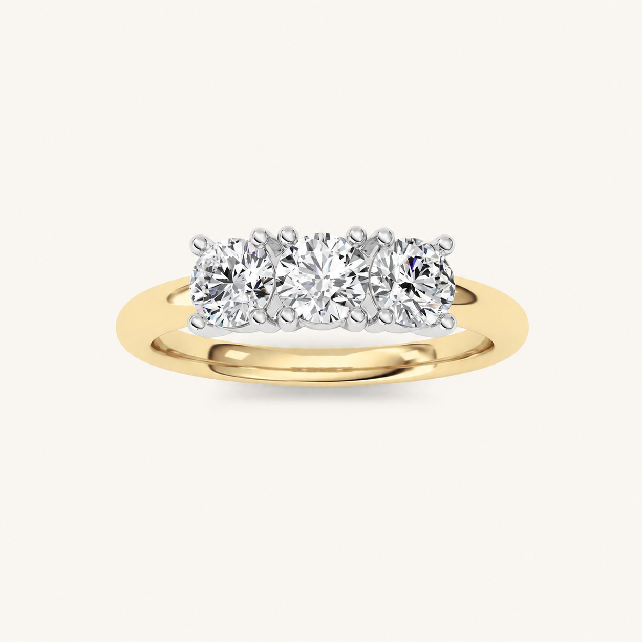 0.75 CT Round Cut Lab Grown Diamond Three Stone Ring