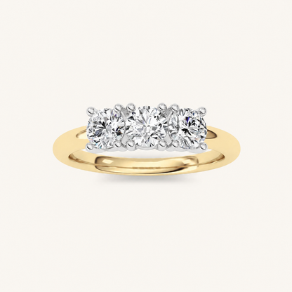 0.75 CT Round Cut Lab Grown Diamond Three Stone Ring
