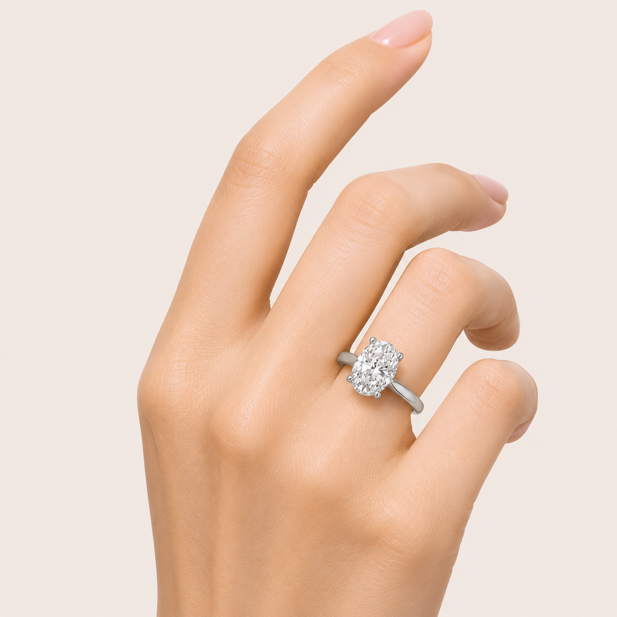 1.00 CT Oval Cut Lab Grown Diamond Cathedral Shank Solitaire Ring