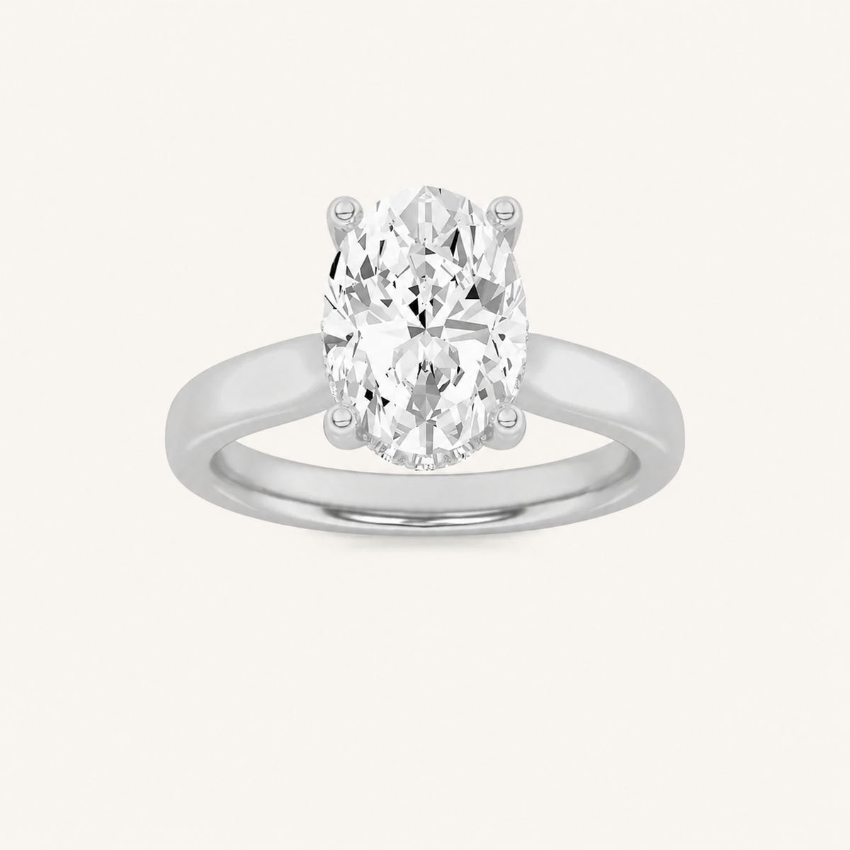 1.00 CT Oval Cut Lab Grown Diamond Cathedral Shank Solitaire Ring