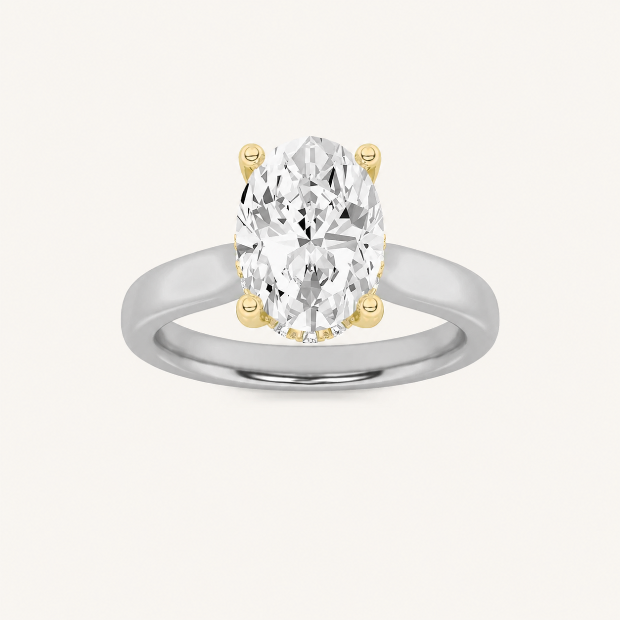 1.00 CT Oval Cut Lab Grown Diamond Cathedral Shank Solitaire Ring