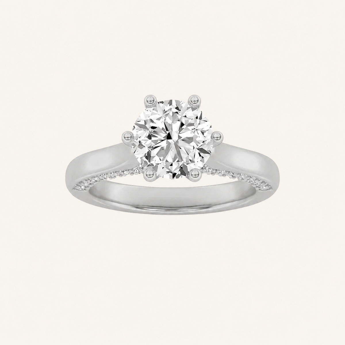 1.25 CT Round Cut Lab Grown Diamond Tulip Motif Accented Solitaire Ring