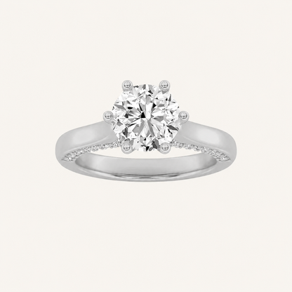 1.25 CT Round Cut Lab Grown Diamond Tulip Motif Accented Solitaire Ring