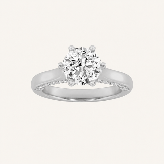 1.25 CT Round Cut Lab Grown Diamond Tulip Motif Accented Solitaire Ring