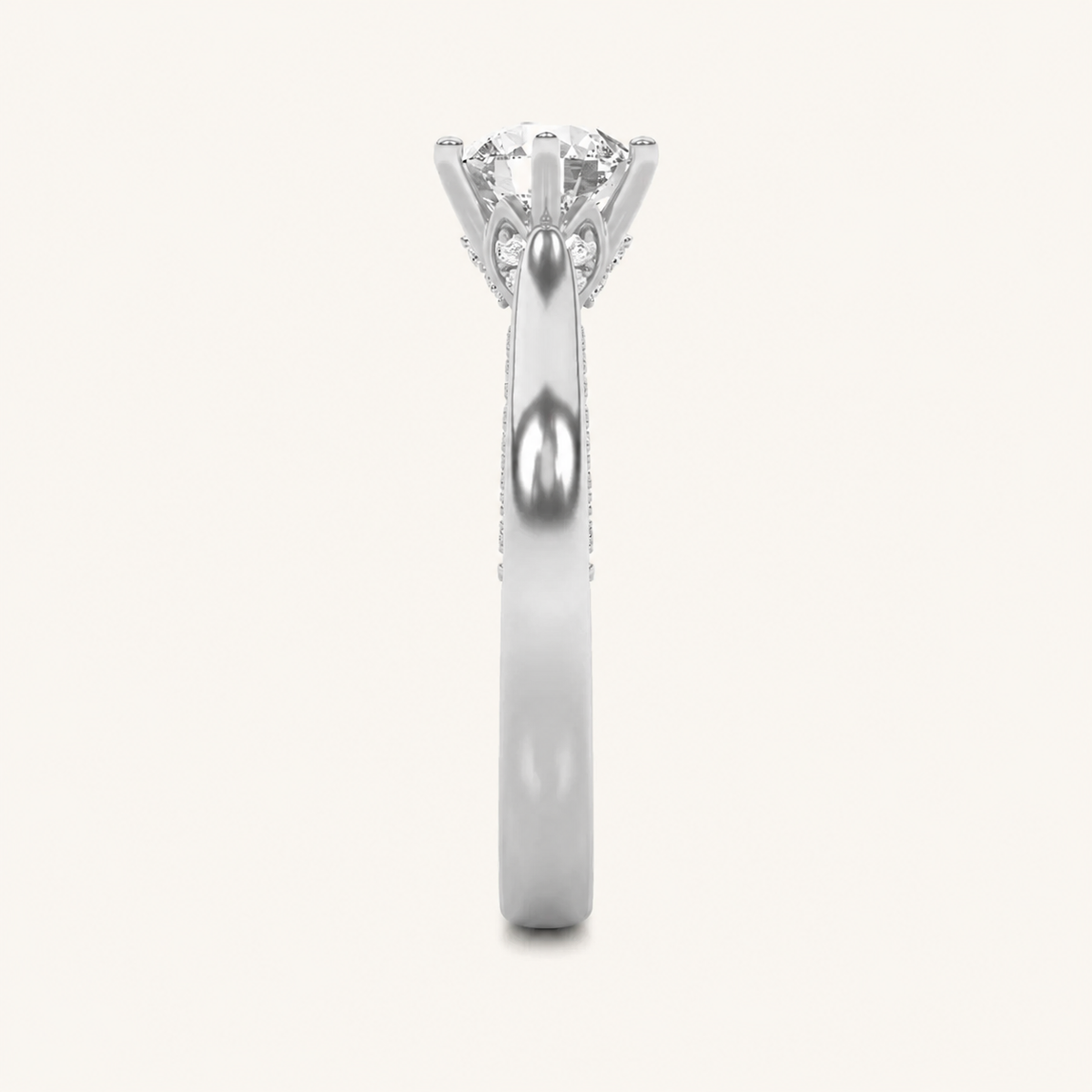 1.25 CT Round Cut Lab Grown Diamond Tulip Motif Accented Solitaire Ring