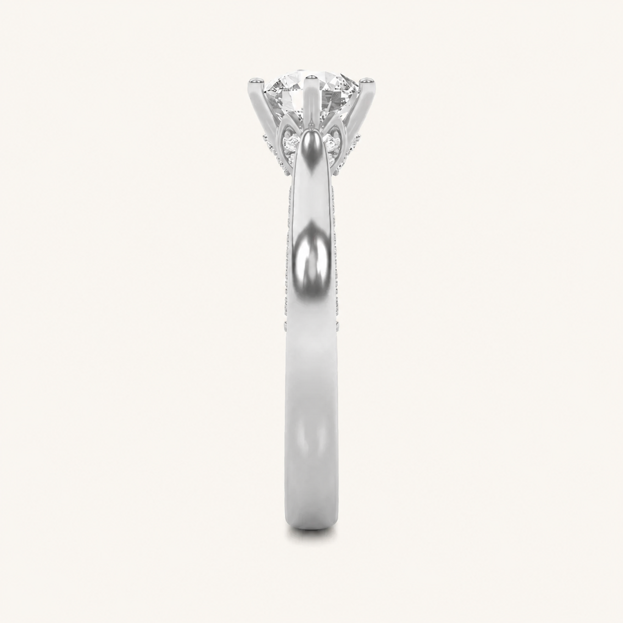 1.25 CT Round Cut Lab Grown Diamond Tulip Motif Accented Solitaire Ring