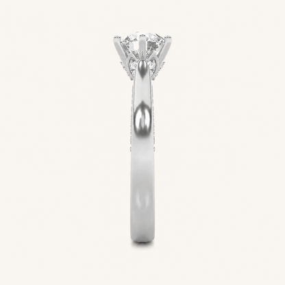 1.25 CT Round Cut Lab Grown Diamond Tulip Motif Accented Solitaire Ring