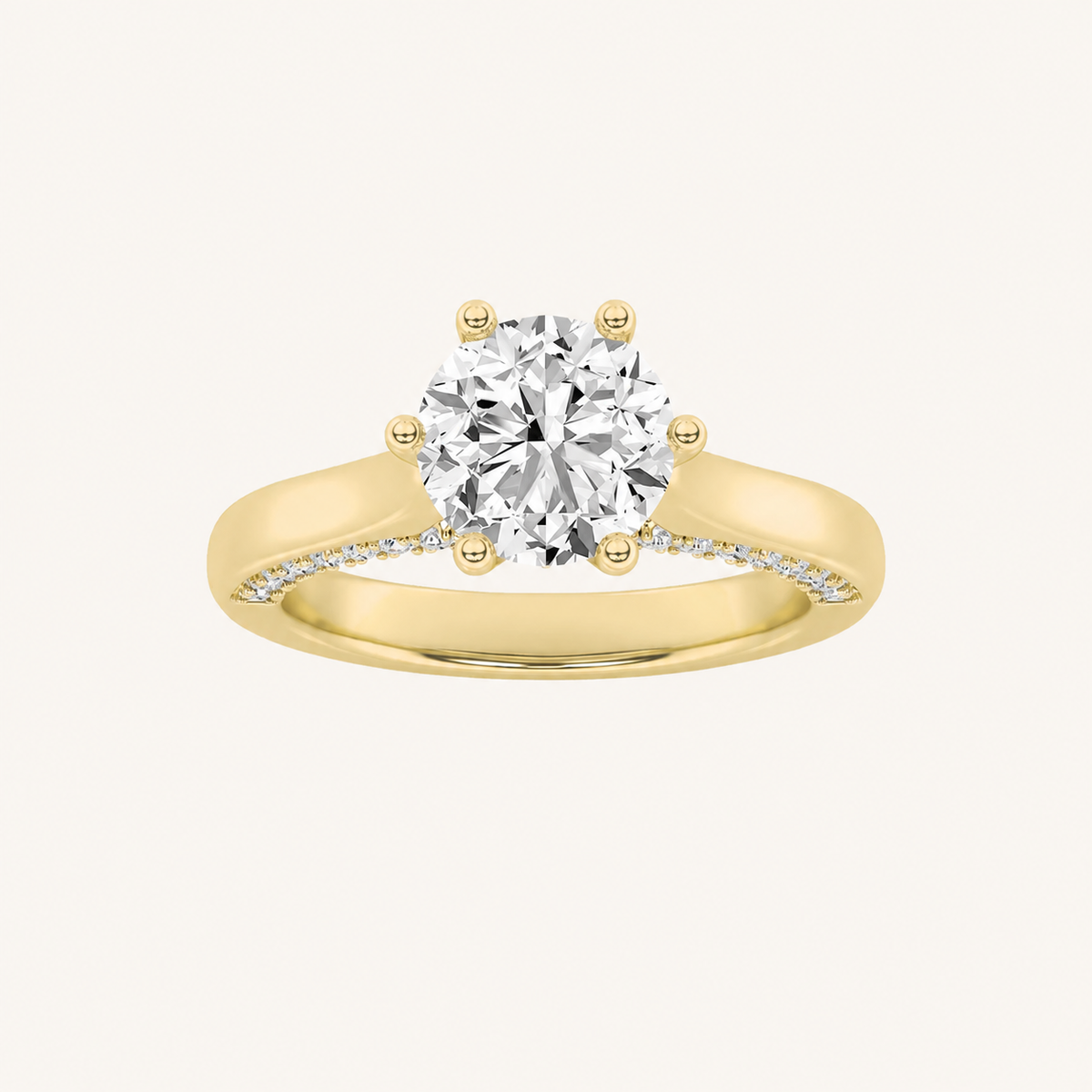 1.25 CT Round Cut Lab Grown Diamond Tulip Motif Accented Solitaire Ring