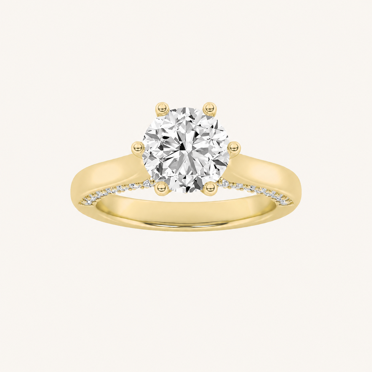1.25 CT Round Cut Lab Grown Diamond Tulip Motif Accented Solitaire Ring