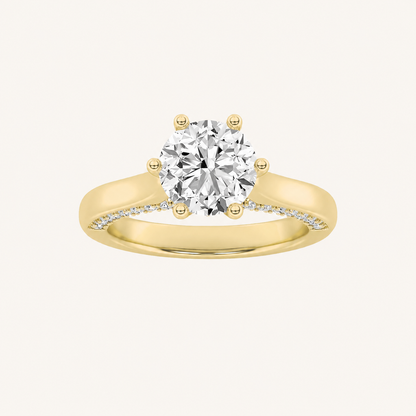 1.25 CT Round Cut Lab Grown Diamond Tulip Motif Accented Solitaire Ring