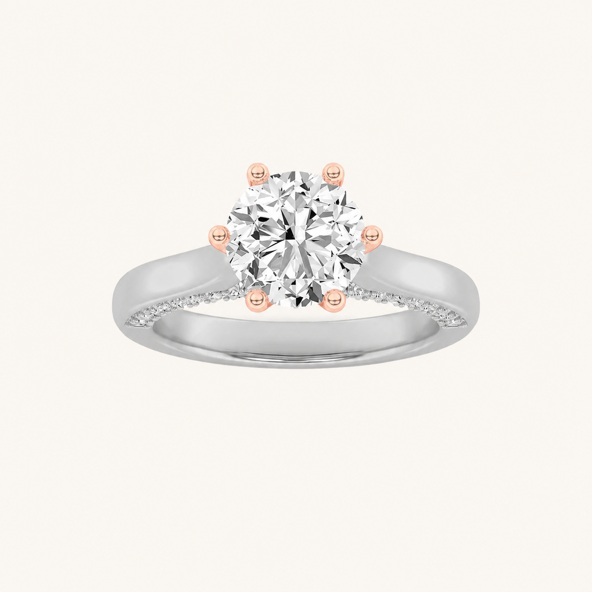 1.25 CT Round Cut Lab Grown Diamond Tulip Motif Accented Solitaire Ring