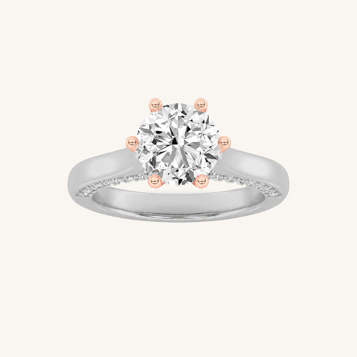 1.25 CT Round Cut Lab Grown Diamond Tulip Motif Accented Solitaire Ring