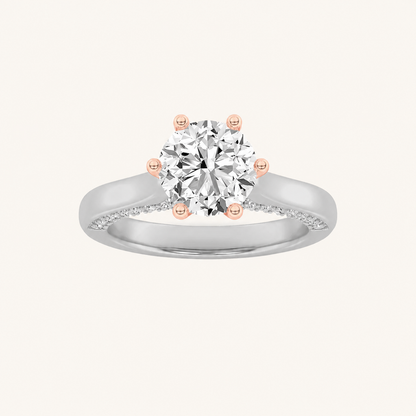 1.25 CT Round Cut Lab Grown Diamond Tulip Motif Accented Solitaire Ring