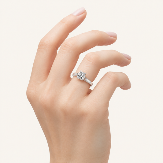1.25 CT Round Cut Lab Grown Diamond Tulip Motif Accented Solitaire Ring