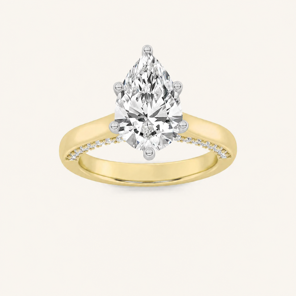1.25 CT Pear Cut Lab Grown Diamond Tulip Motif Accented Solitaire Ring
