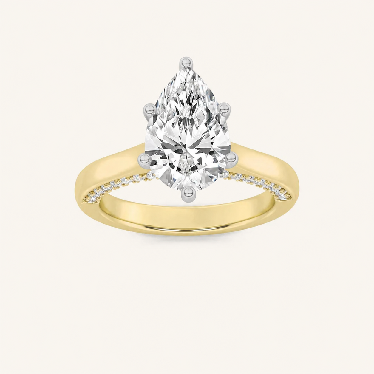 1.25 CT Pear Cut Lab Grown Diamond Tulip Motif Accented Solitaire Ring
