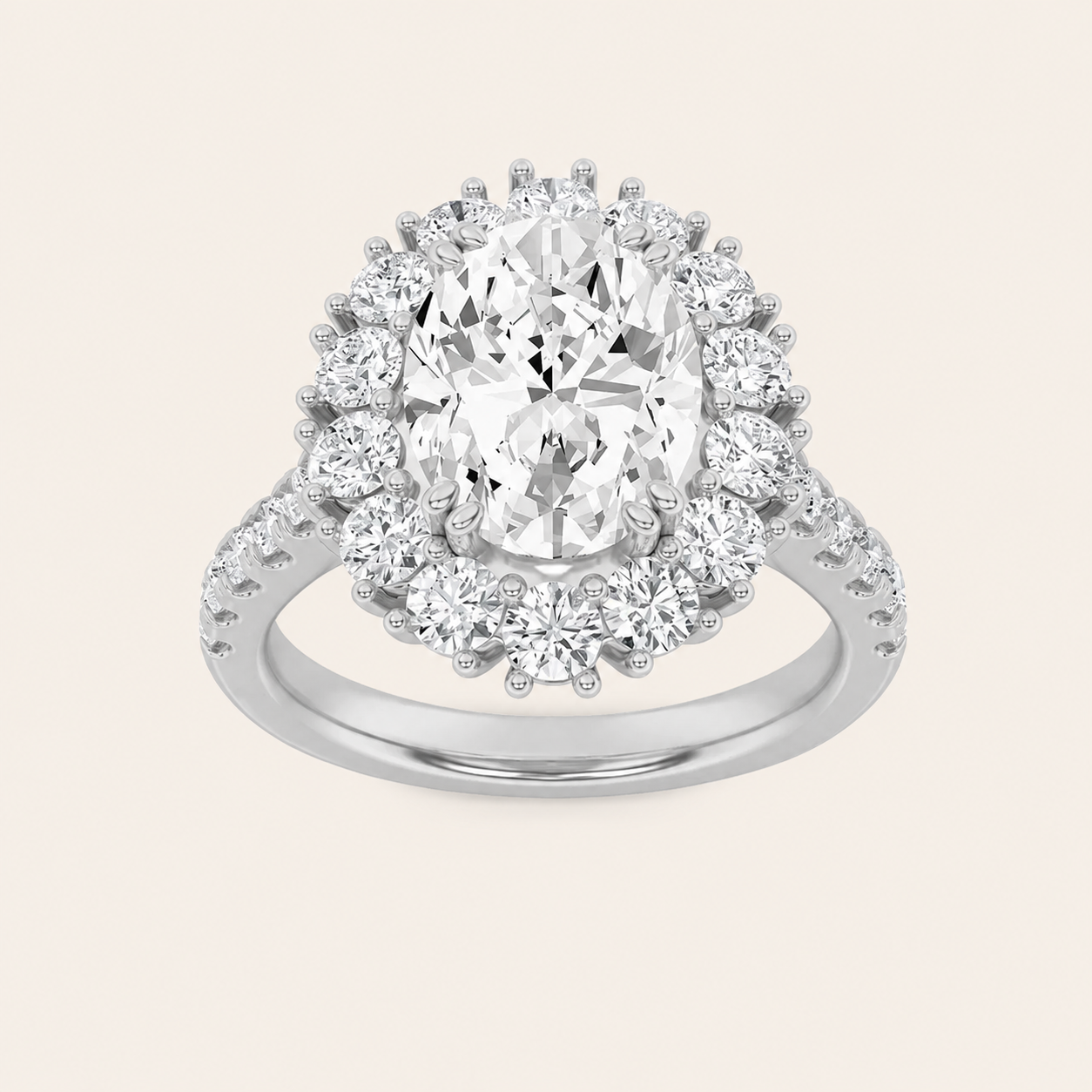 4CT Oval Cut Lab Grown Diamond Bold Classic Engagement Ring