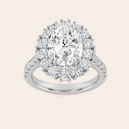 4CT Oval Cut Lab Grown Diamond Bold Classic Engagement Ring