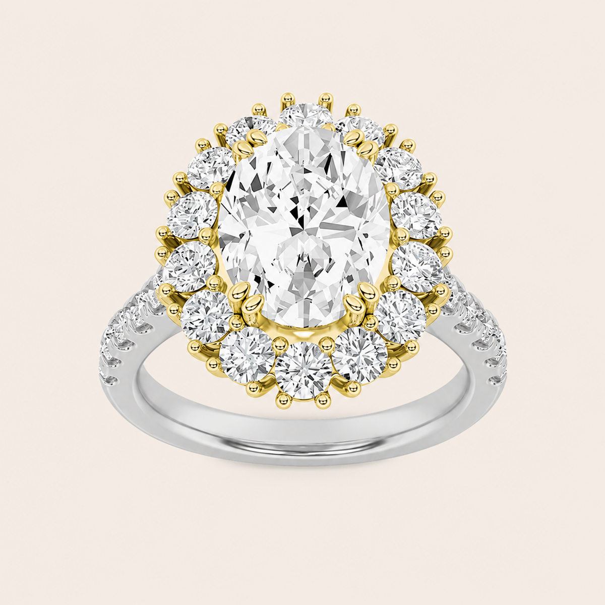4CT Oval Cut Lab Grown Diamond Bold Classic Engagement Ring