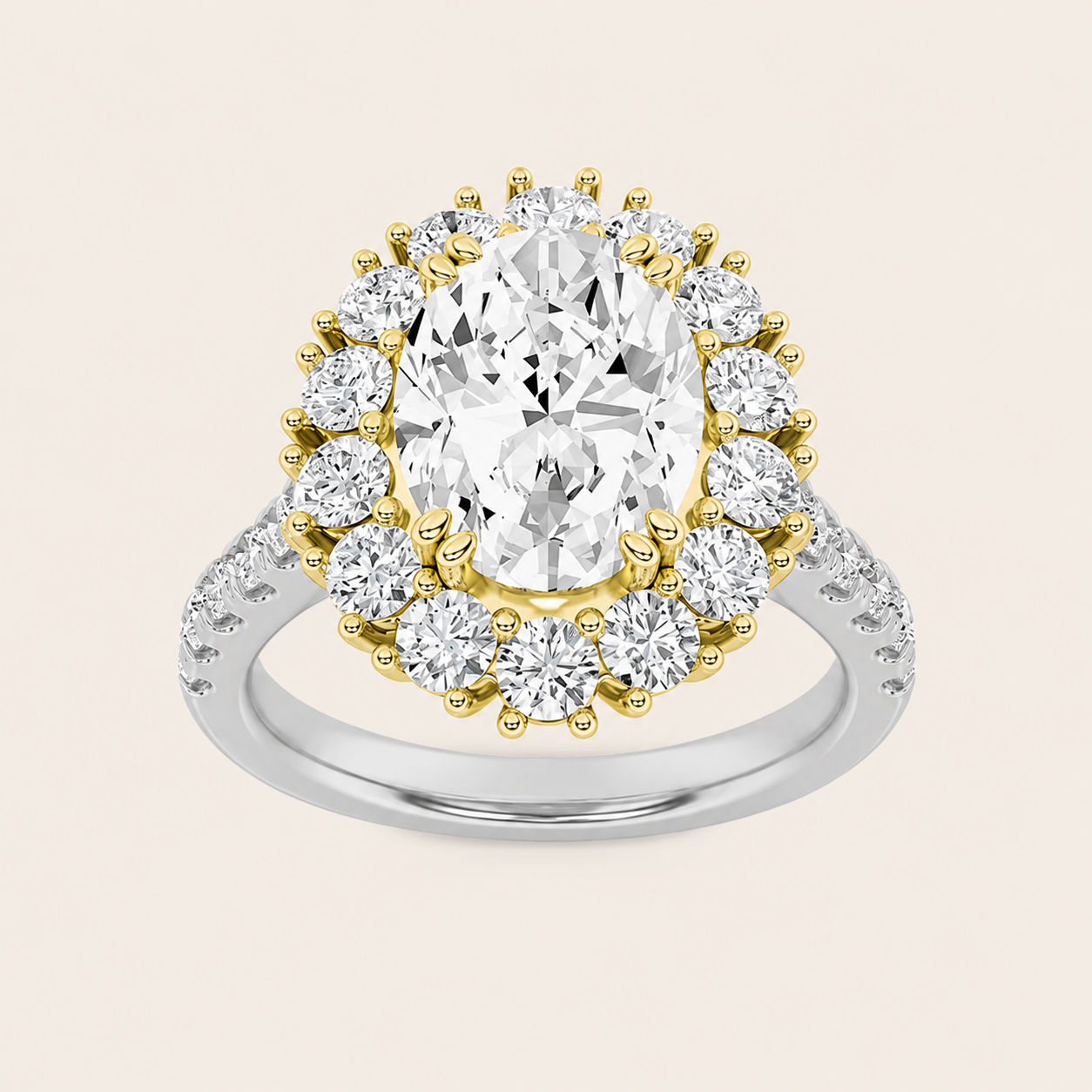 4CT Oval Cut Lab Grown Diamond Bold Classic Engagement Ring