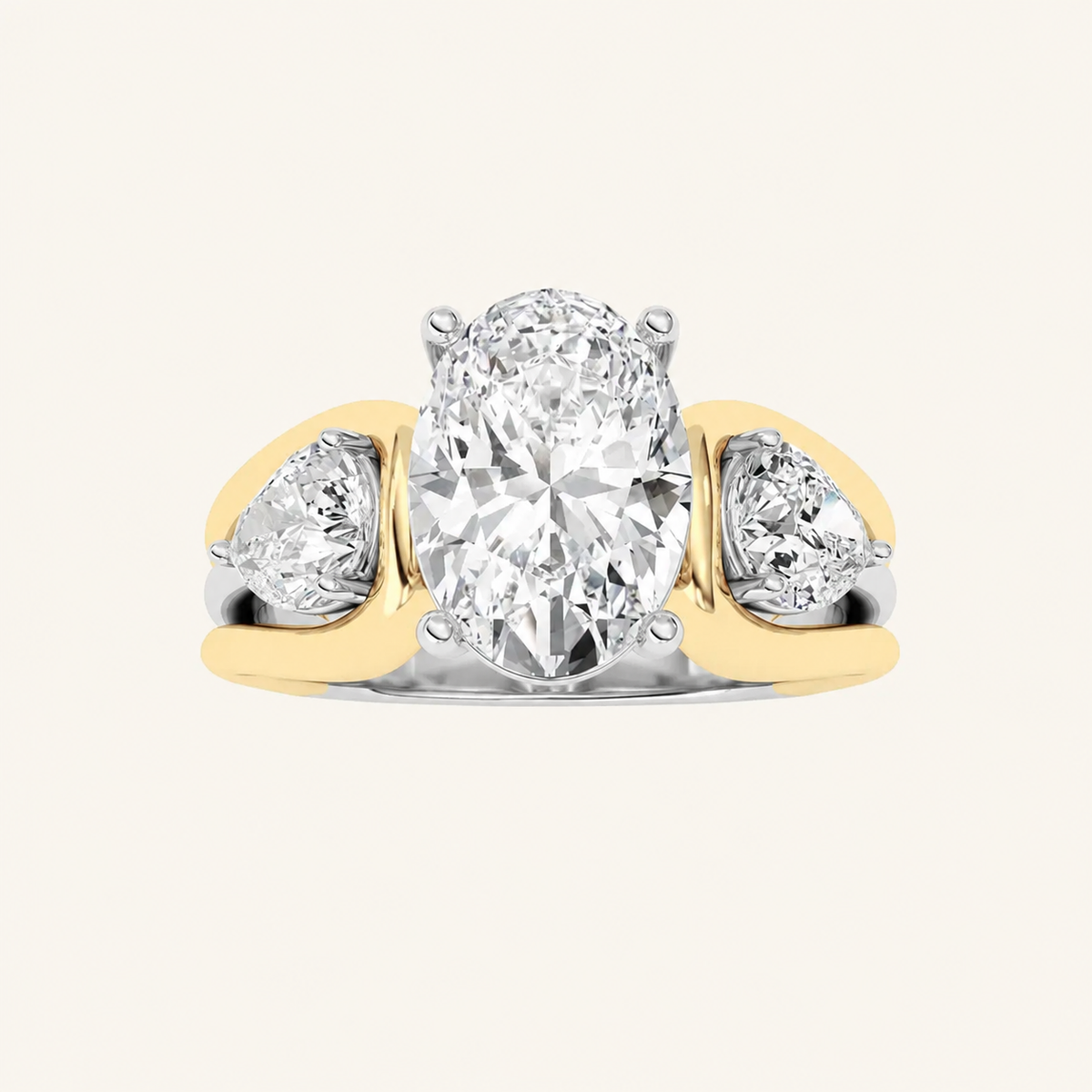 3CT Oval Cut Lab Grown Diamond Tri Color Solitaire Engagement Ring