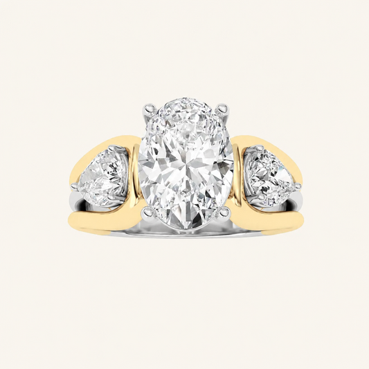 3CT Oval Cut Lab Grown Diamond Tri Color Solitaire Engagement Ring